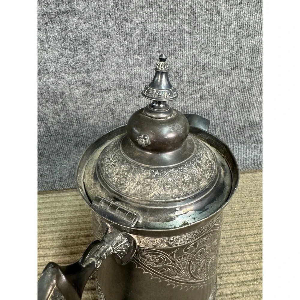 Antique Victorian Silver Plate Engraved Coffee Pot Ornate Floral Scroll Teapot